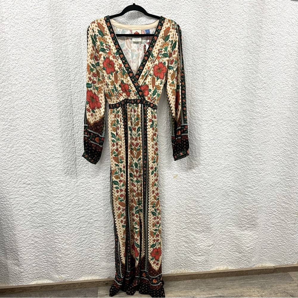 Floral Maxi Dress with Red and Black Accents